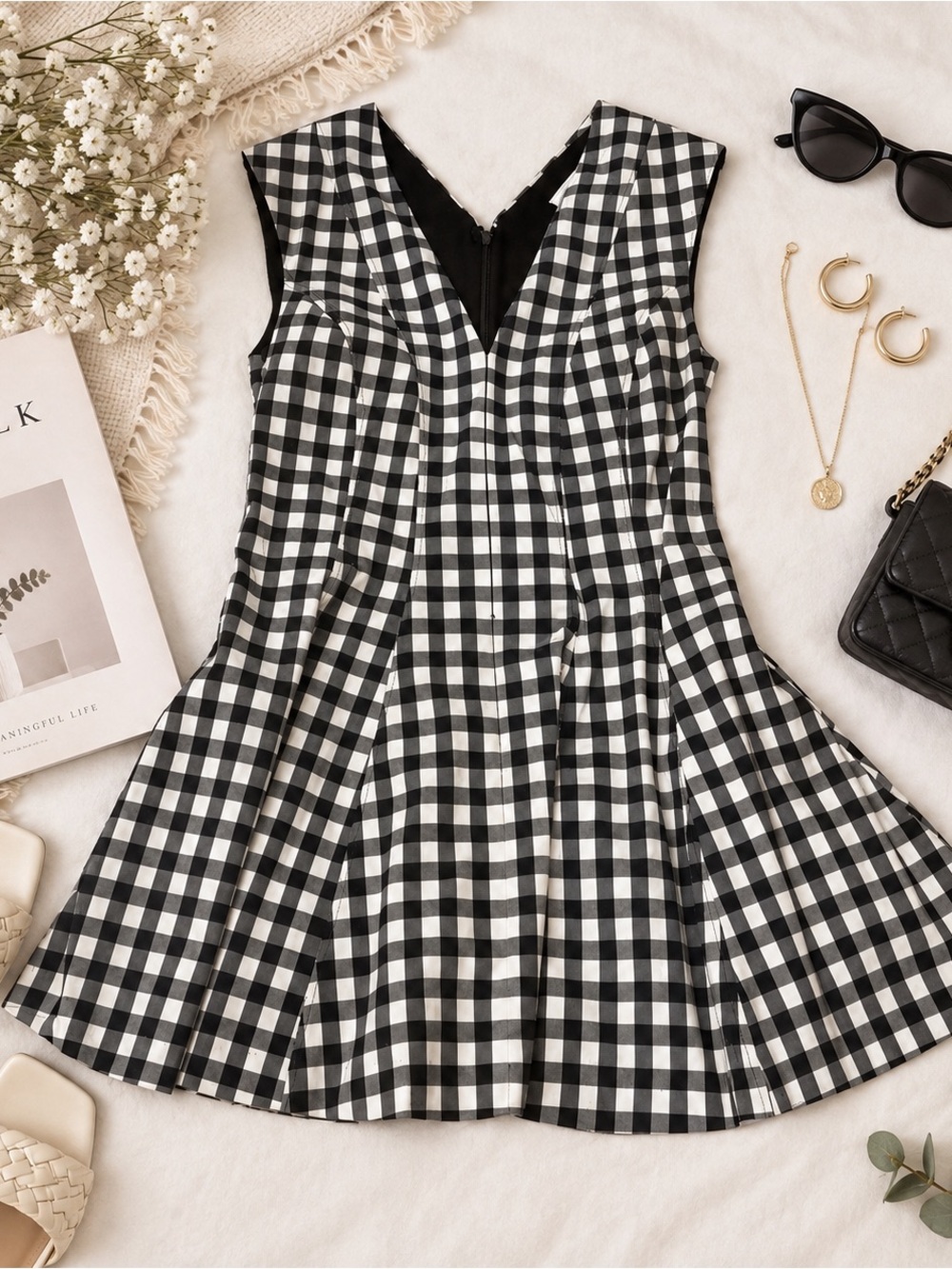 Anthropologie Black and White Gingham Mini Dress